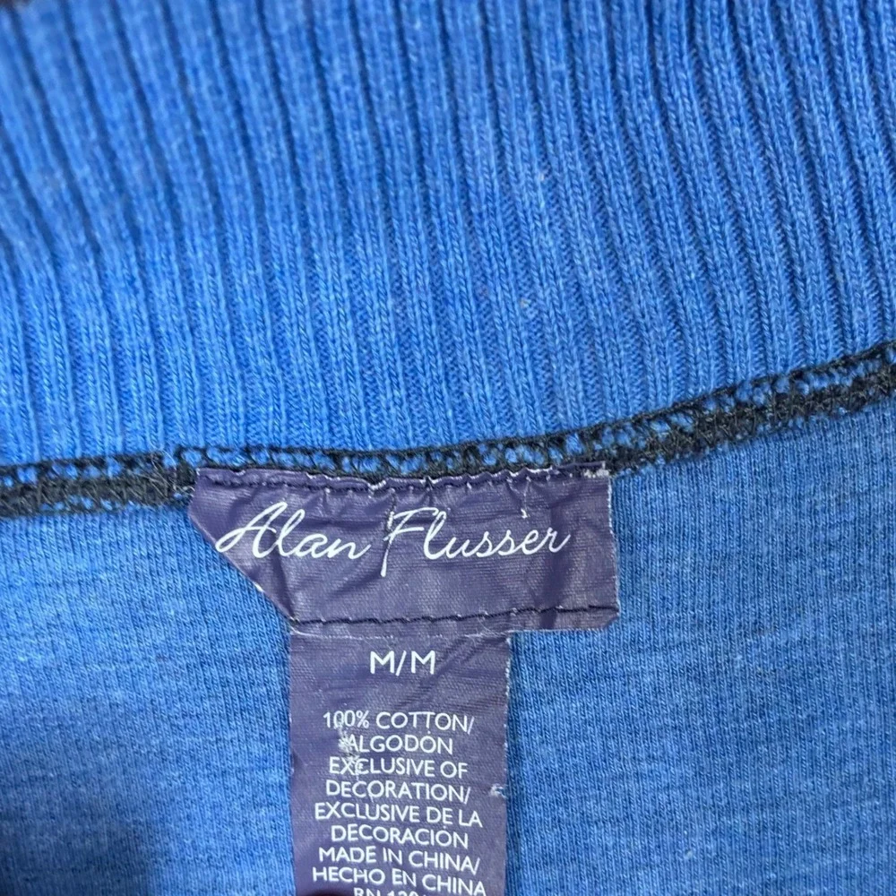 VTG Alan Flusser Mens Size Medium Navy Blue Heather Cotton Quarter Zip Sweater